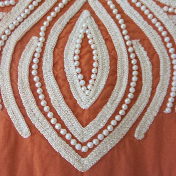 TUNICLOVE Beaded Tunic Top Size S Women Embroidered Cotton Boho Retro Orange - Picture 8 of 12